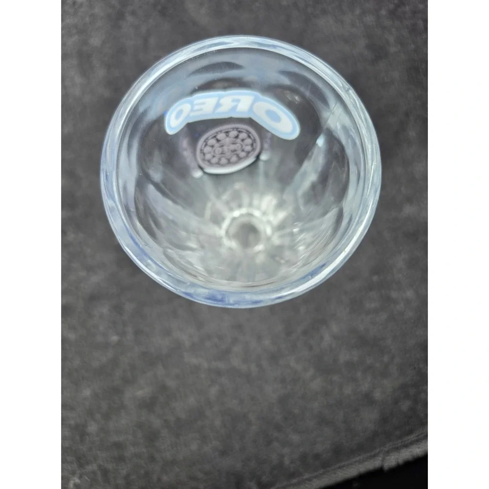 Oreo Milkshake Glass Blue Logo Cookie Graphic Clear Soda Fountain Pedestal Cup
